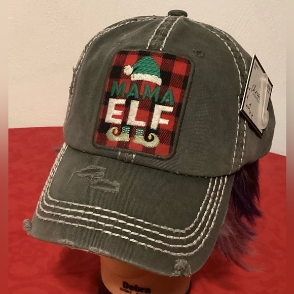 Vintage Kbethos MAMA ELF Hat Cap Distressed Style Gray w  Plaid Patch Adjustable - Picture 1 of 9